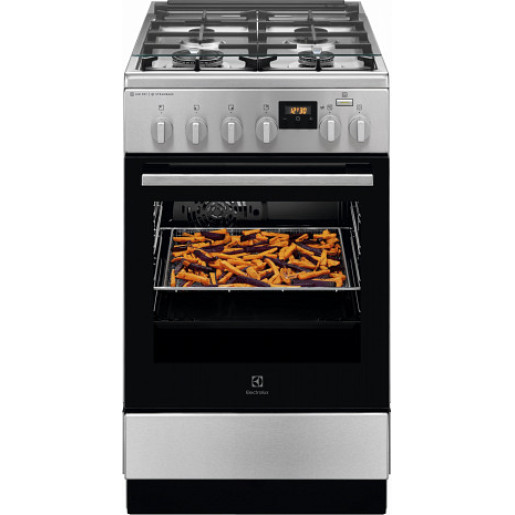Akcija! Electrolux gāzes plīts ar elektrisko cepeškrāsni SteamBake, nerūsoša tērauda, 50cm