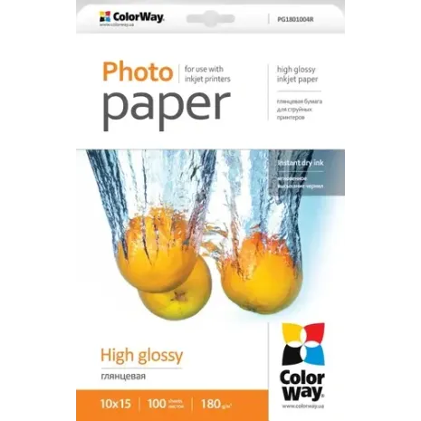 ColorWay Photo Paper 100 pc., PG1801004R, 180 g/m², 10 x 15 cm, Glossy 