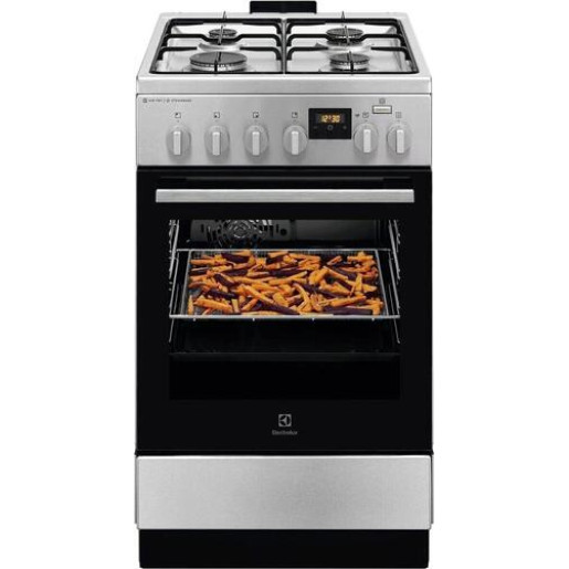 Akcija! Electrolux gāzes plīts ar elektrisko cepeškrāsni SteamBake, nerūsoša tērauda, 50cm