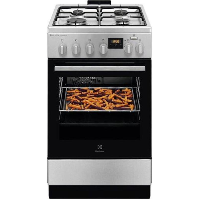 Akcija! Electrolux gāzes plīts ar elektrisko cepeškrāsni SteamBake, nerūsoša tērauda, 50cm