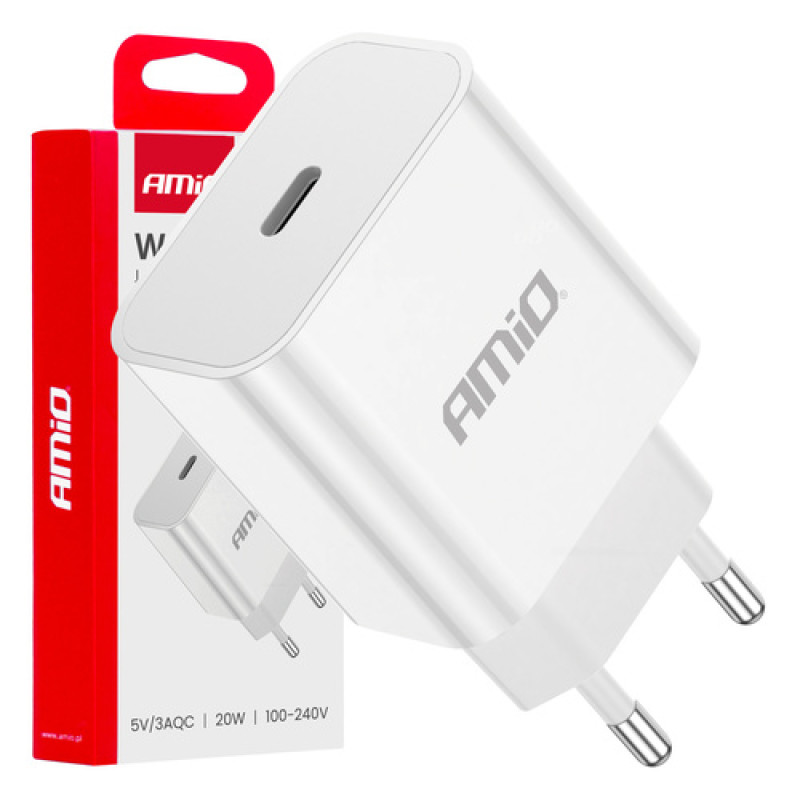 USB-C lādētājs (kontaktligzdai) 20W Quick Charge AMIO 03891
