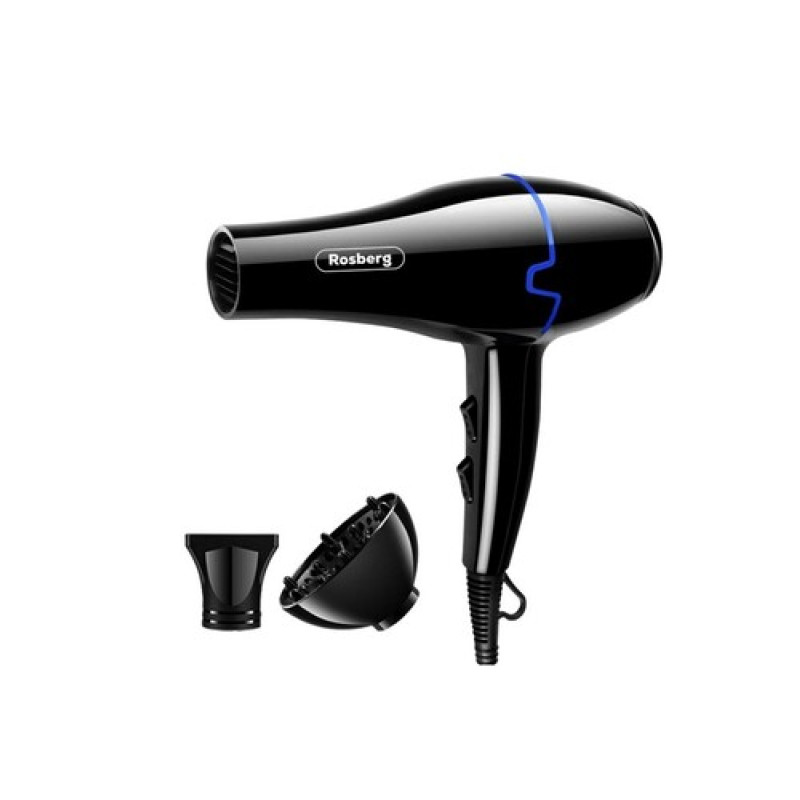 Matu fēns ar difuzoru Rosberg R51100KD, 2000W, melns/zils