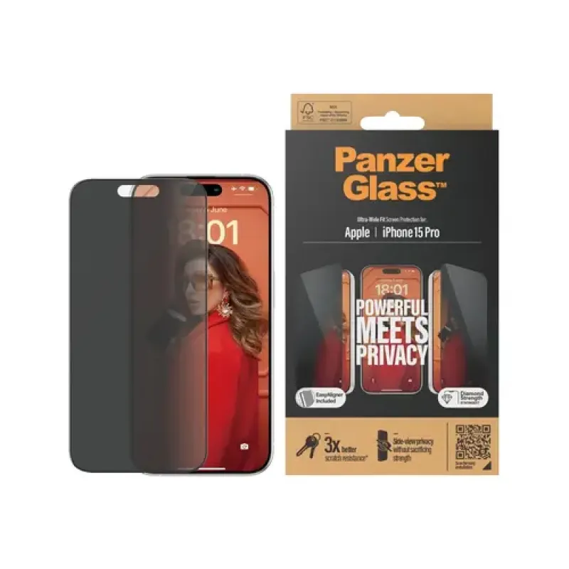PanzerGlass, Screen protector, Apple, iPhone 15 Pro Glass (P2810)
