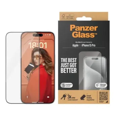 PanzerGlass, Screen protector, Apple, iPhone 15 Pro, Glass, Clear (2810) 