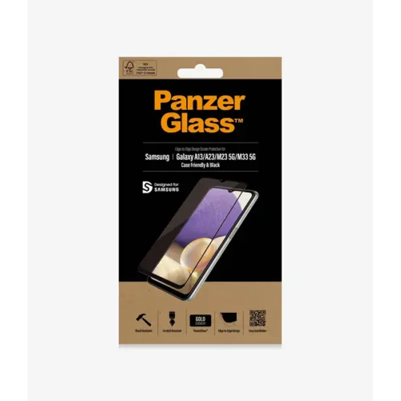PanzerGlass, Screen protector, Samsung, Galaxy A13/M23 5G/M33 5G, Glass, Black, Case Friendly (7306)